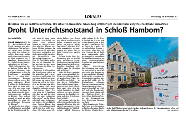 Droht Unterrichtsnotstand in Schloß Hamborn? Droht Unterrichtsnotstand in Schloß Hamborn?